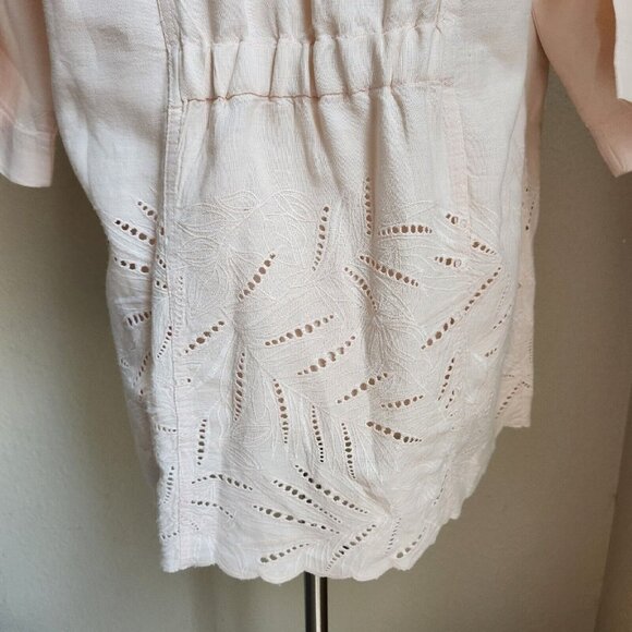 Chico’s 100% Linen Jacket Women’s  Zip Long Size 2 M 12  Eyelet Cutouts Pink‎ - Picture 10 of 16